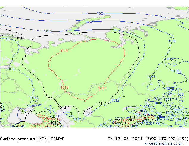 pressão do solo ECMWF Qui 13.06.2024 18 UTC