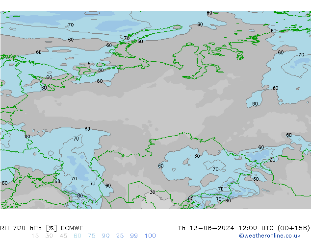 Humidité rel. 700 hPa ECMWF jeu 13.06.2024 12 UTC