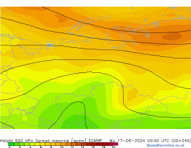 500 hPa Yüksekliği Spread ECMWF Pzt 17.06.2024 00 UTC