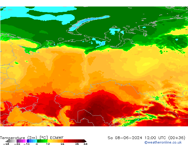 température (2m) ECMWF sam 08.06.2024 12 UTC