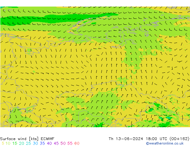 Surface wind ECMWF Th 13.06.2024 18 UTC