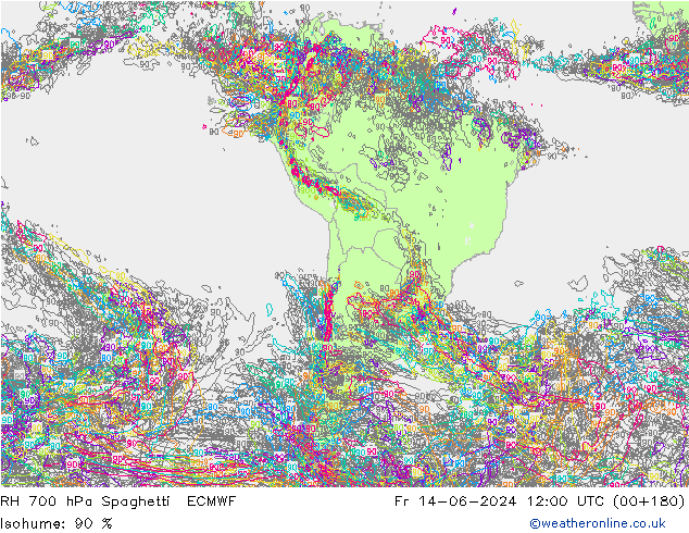 RH 700 hPa Spaghetti ECMWF Fr 14.06.2024 12 UTC