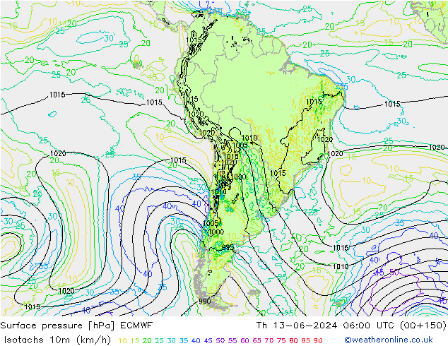 Eşrüzgar Hızları (km/sa) ECMWF Per 13.06.2024 06 UTC