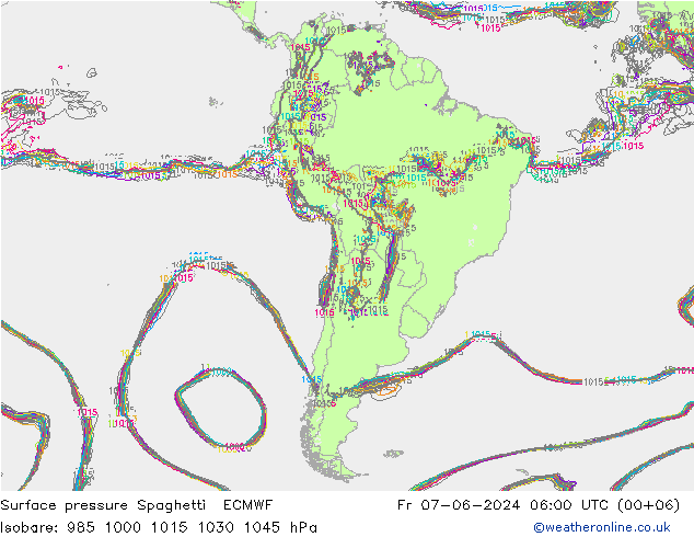 Pressione al suolo Spaghetti ECMWF ven 07.06.2024 06 UTC