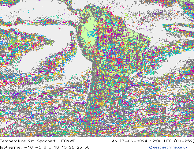 Temperatura 2m Spaghetti ECMWF lun 17.06.2024 12 UTC