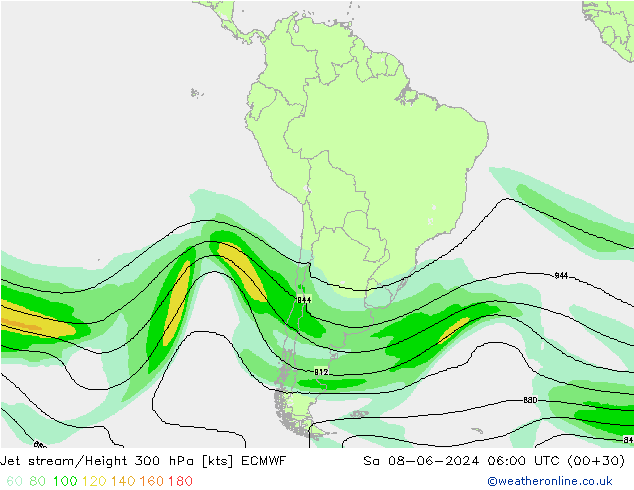 Corrente a getto ECMWF sab 08.06.2024 06 UTC