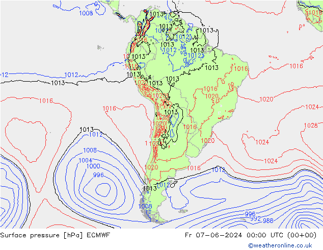 приземное давление ECMWF пт 07.06.2024 00 UTC