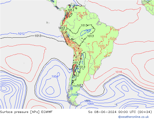 Surface pressure ECMWF Sa 08.06.2024 00 UTC