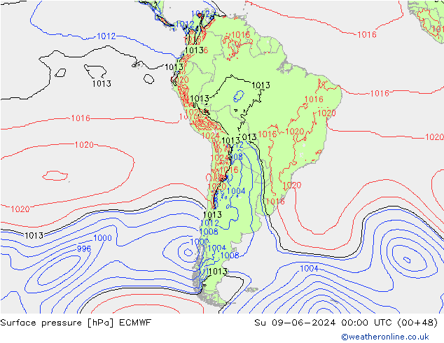 приземное давление ECMWF Вс 09.06.2024 00 UTC