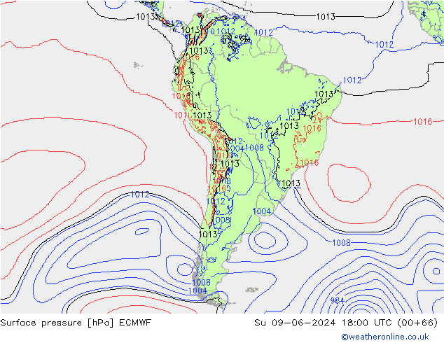 pressão do solo ECMWF Dom 09.06.2024 18 UTC