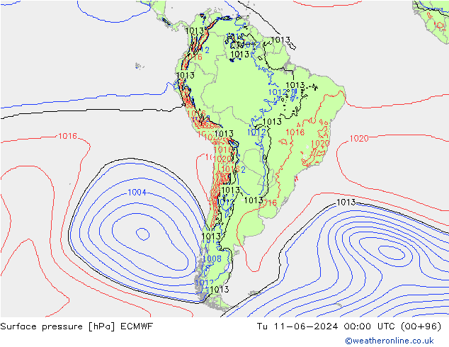 Surface pressure ECMWF Tu 11.06.2024 00 UTC