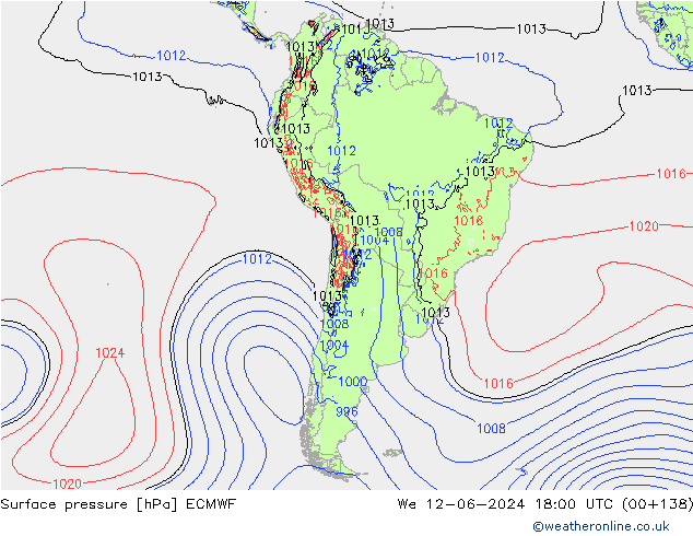 Surface pressure ECMWF We 12.06.2024 18 UTC