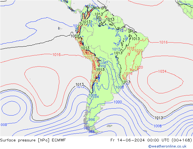 Atmosférický tlak ECMWF Pá 14.06.2024 00 UTC