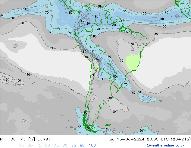 RH 700 hPa ECMWF Dom 16.06.2024 00 UTC