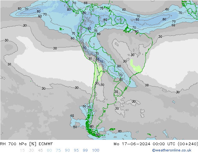 RH 700 hPa ECMWF lun 17.06.2024 00 UTC