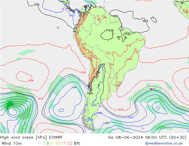 Windvelden ECMWF za 08.06.2024 06 UTC