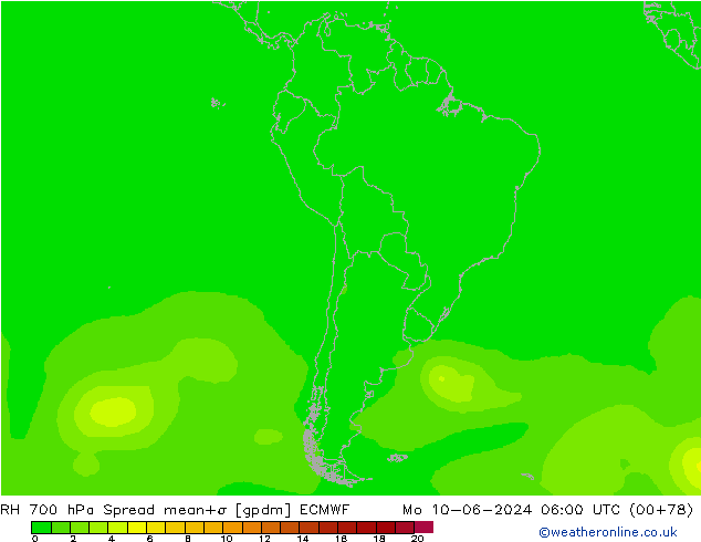 RH 700 hPa Spread ECMWF Po 10.06.2024 06 UTC