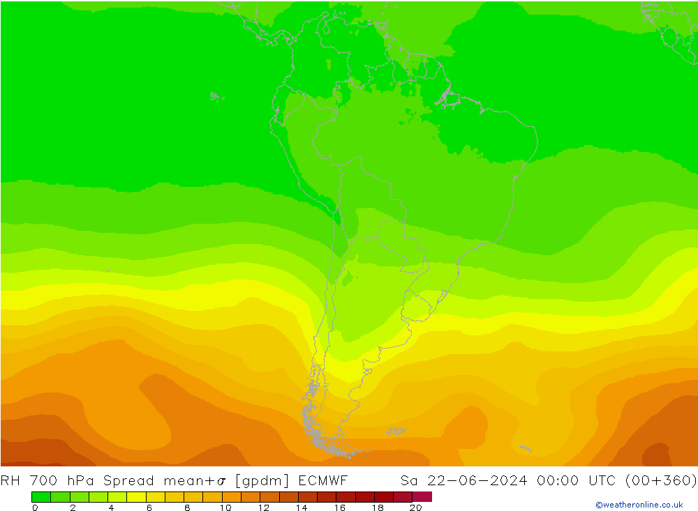 RH 700 hPa Spread ECMWF Sa 22.06.2024 00 UTC