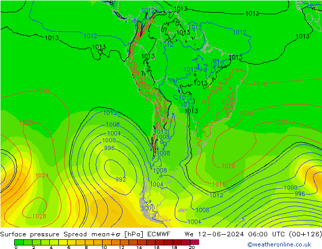 Surface pressure Spread ECMWF We 12.06.2024 06 UTC