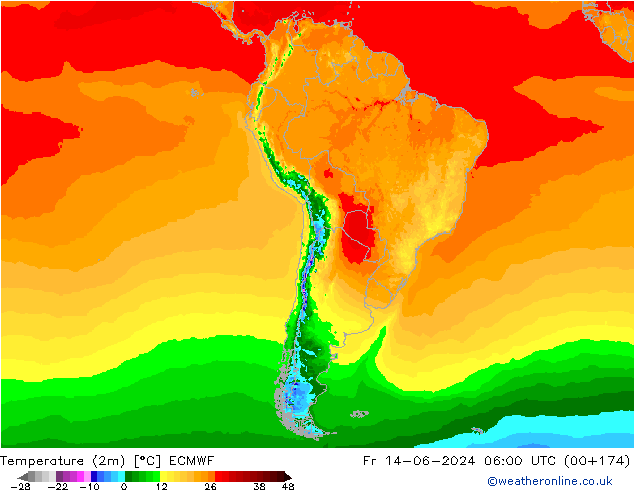 Temperatura (2m) ECMWF Sex 14.06.2024 06 UTC