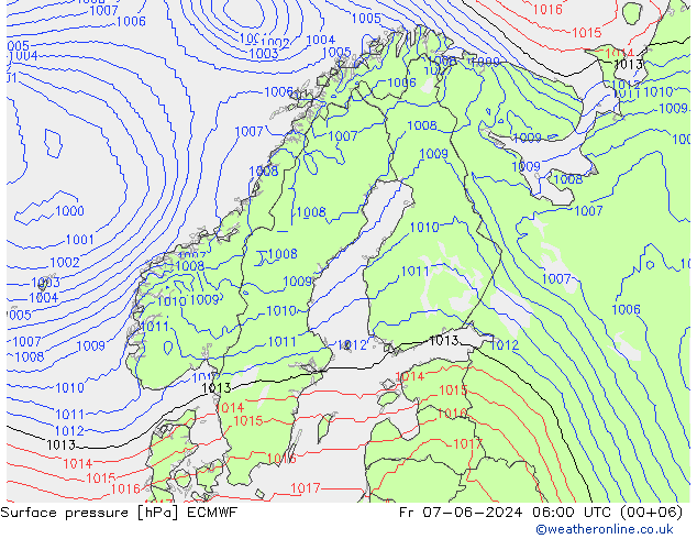 Luchtdruk (Grond) ECMWF vr 07.06.2024 06 UTC