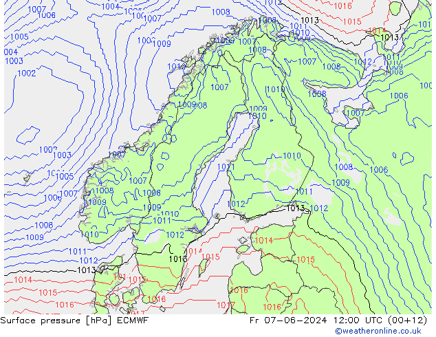 Bodendruck ECMWF Fr 07.06.2024 12 UTC