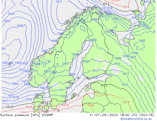 Atmosférický tlak ECMWF Pá 07.06.2024 18 UTC