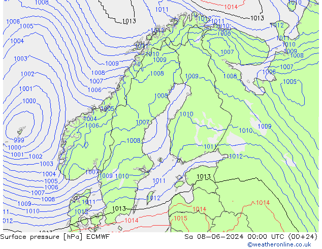 Luchtdruk (Grond) ECMWF za 08.06.2024 00 UTC