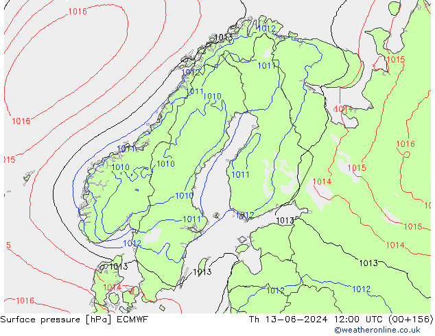 Surface pressure ECMWF Th 13.06.2024 12 UTC