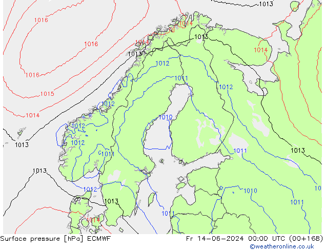 Luchtdruk (Grond) ECMWF vr 14.06.2024 00 UTC