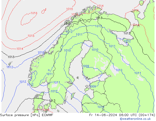 Yer basıncı ECMWF Cu 14.06.2024 06 UTC