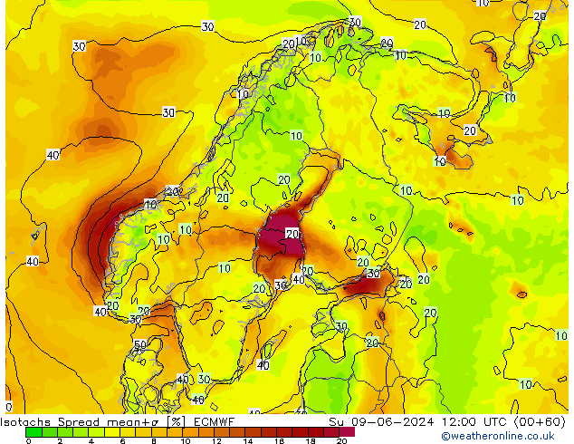 Isotachs Spread ECMWF Su 09.06.2024 12 UTC