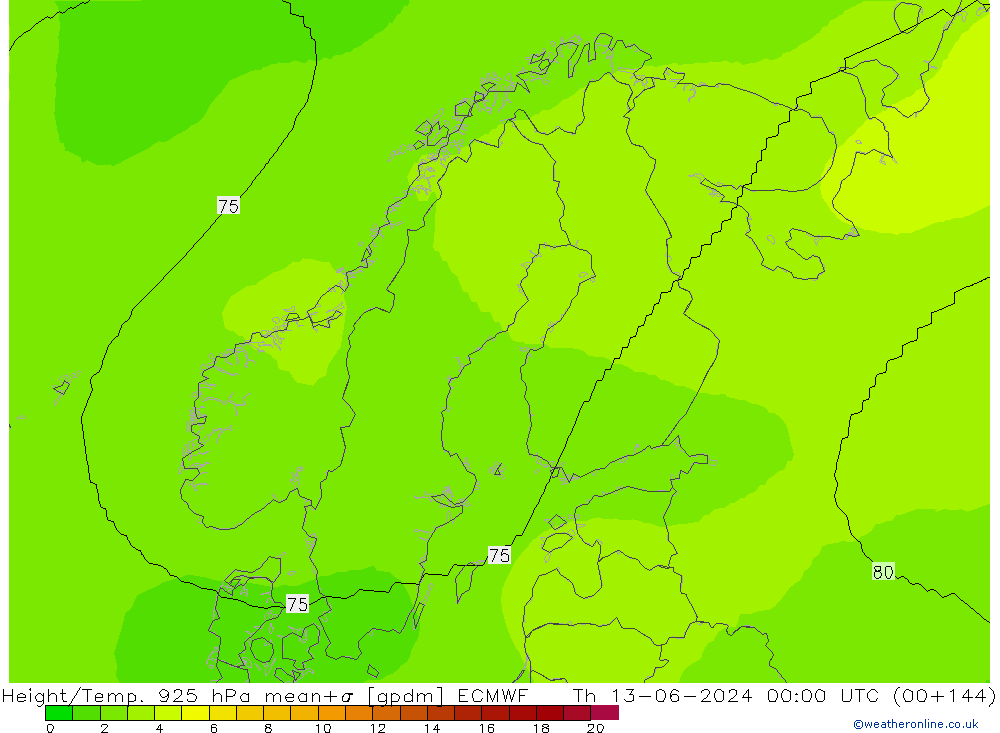 Géop./Temp. 925 hPa ECMWF jeu 13.06.2024 00 UTC