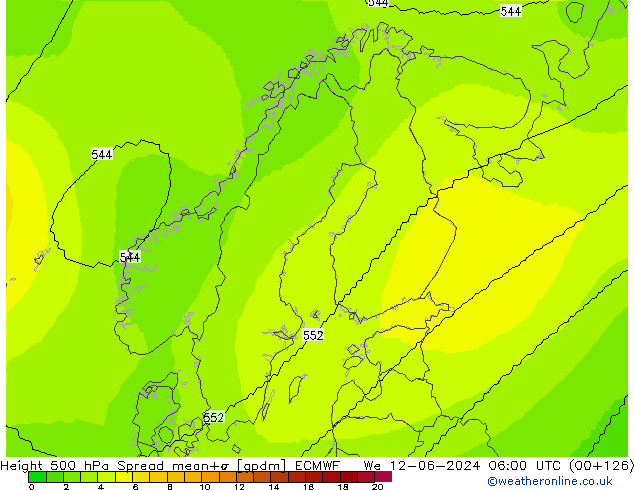 Height 500 hPa Spread ECMWF Mi 12.06.2024 06 UTC