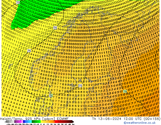 Height/Temp. 925 hPa ECMWF Th 13.06.2024 12 UTC