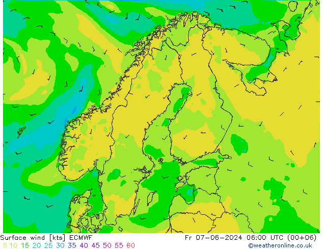 Surface wind ECMWF Fr 07.06.2024 06 UTC