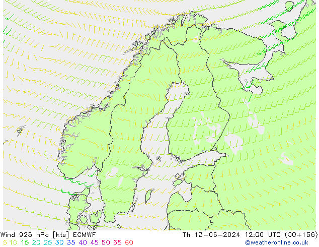 Vento 925 hPa ECMWF gio 13.06.2024 12 UTC