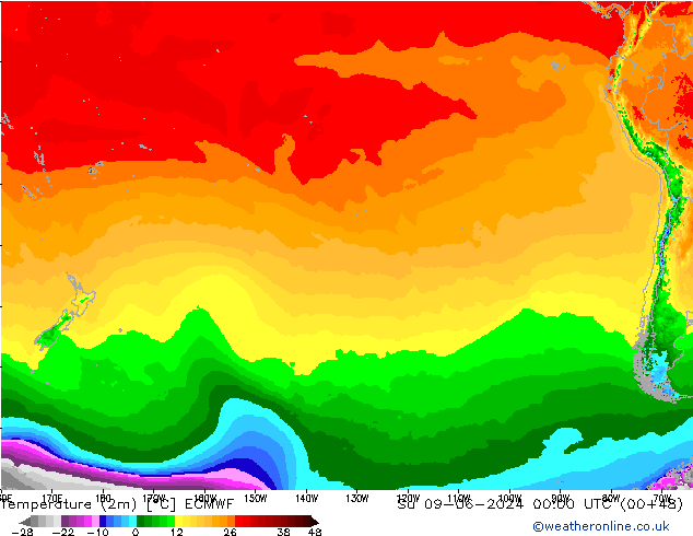 Temperature (2m) ECMWF Su 09.06.2024 00 UTC