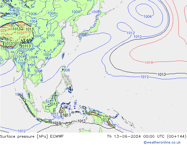 Surface pressure ECMWF Th 13.06.2024 00 UTC