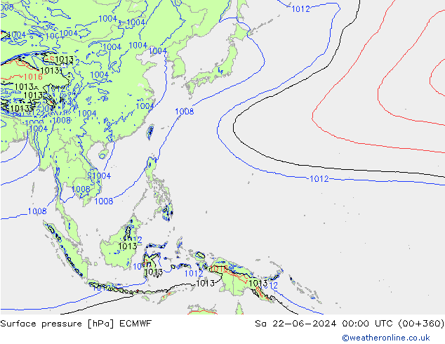 Surface pressure ECMWF Sa 22.06.2024 00 UTC