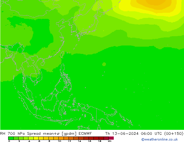 RH 700 hPa Spread ECMWF czw. 13.06.2024 06 UTC