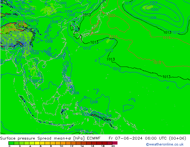 Surface pressure Spread ECMWF Fr 07.06.2024 06 UTC