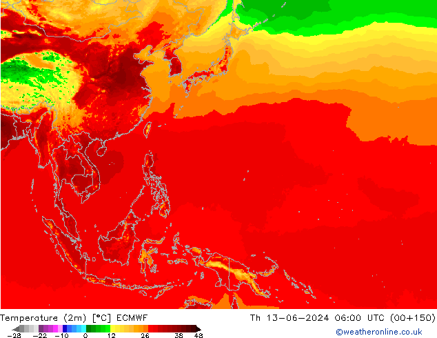 Temperaturkarte (2m) ECMWF Do 13.06.2024 06 UTC