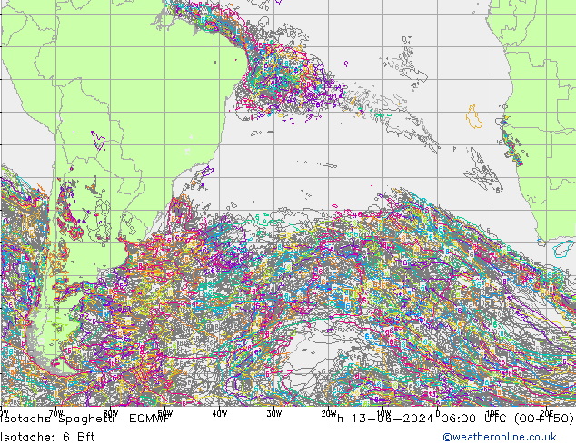 Isotachs Spaghetti ECMWF Th 13.06.2024 06 UTC