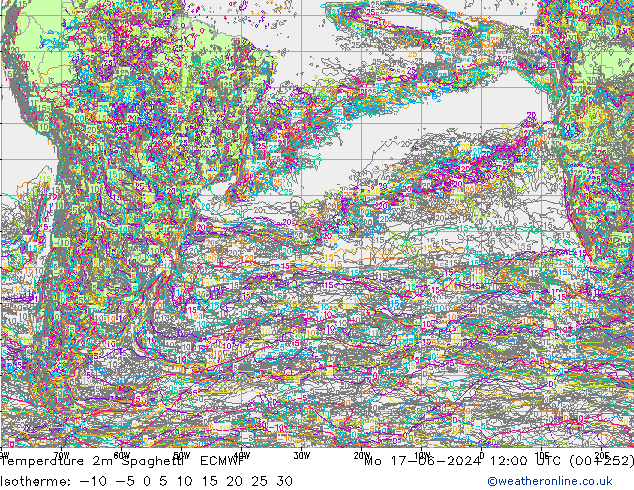 Temperature 2m Spaghetti ECMWF Mo 17.06.2024 12 UTC