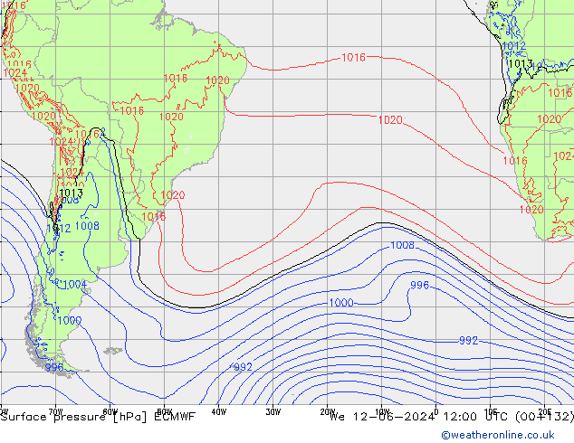 Surface pressure ECMWF We 12.06.2024 12 UTC