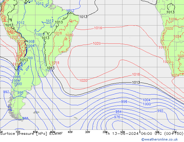 Luchtdruk (Grond) ECMWF do 13.06.2024 06 UTC