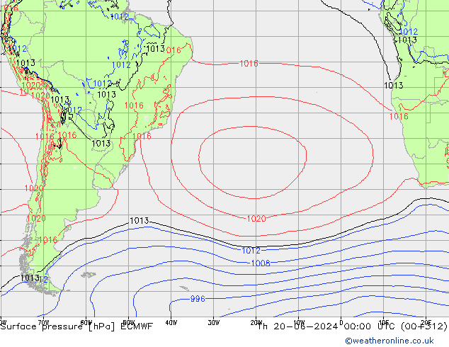 Atmosférický tlak ECMWF Čt 20.06.2024 00 UTC