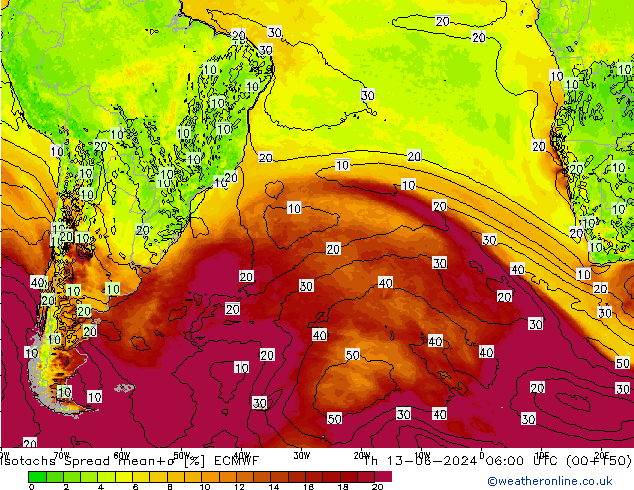 Isotachs Spread ECMWF Th 13.06.2024 06 UTC