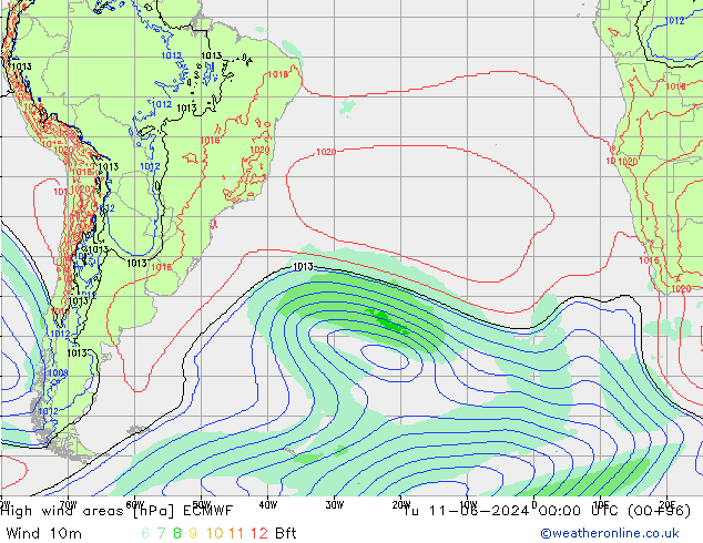 High wind areas ECMWF Tu 11.06.2024 00 UTC